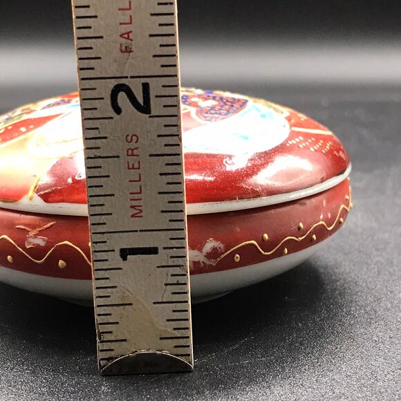 Antique Asian Hand Painted Moriage Porcelian Vanity Trinket Box Marked Foreign - Picture 9 of 10